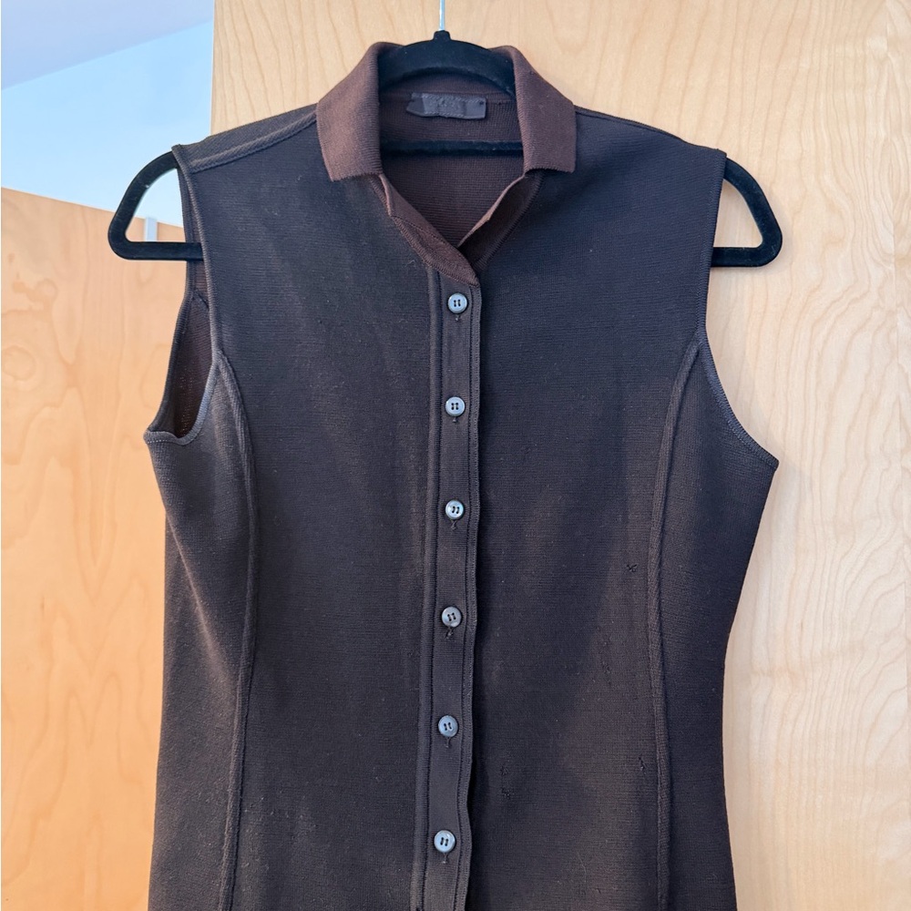 Prada Brown Sleeveless Button Down Shirt